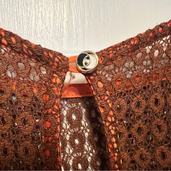 EBZA L AWESOME Cocktail dress Brown Lace Over Orange Keyhole Back, Hidden Zipper - Picture 6 of 15